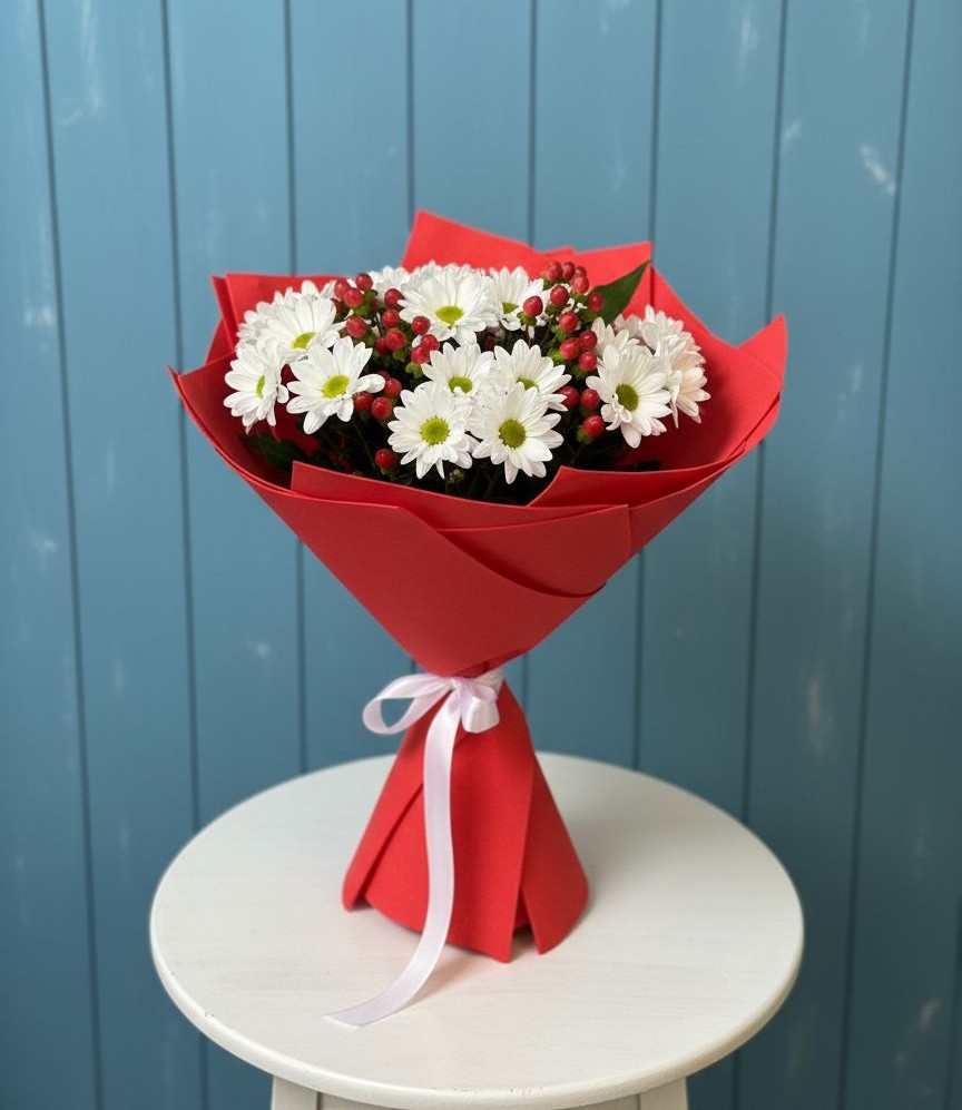 Букет ягоды на снегу в Суворовское Крым Букет цветов из: Хризантемы в Суворовское Крым