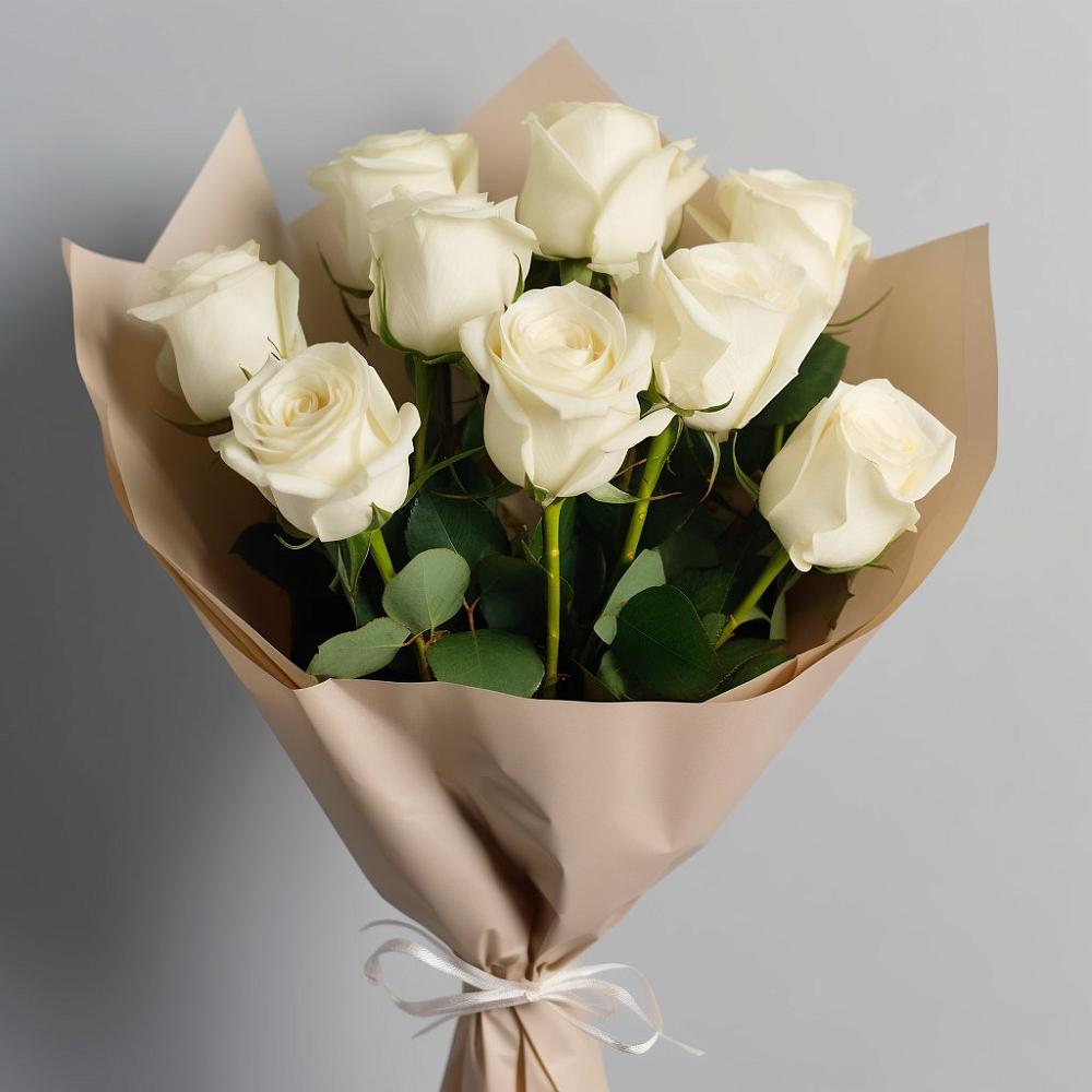 9 Белых роз Эдлесс Лав в Суворовское Крым Букет 9 Белых роз Эдлесс Лав в Суворовское Крым