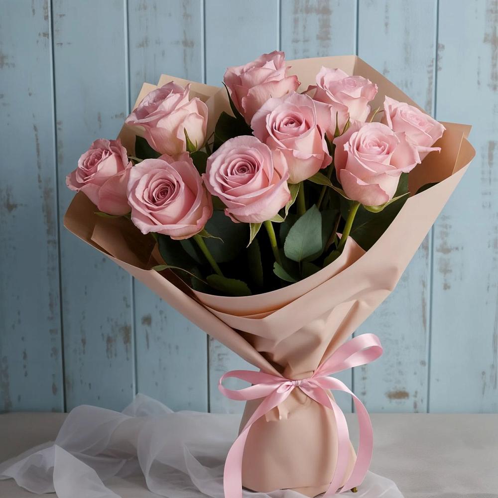 9 розовых роз в Суворовское Крым Букет цветов из: Розы в Суворовское Крым