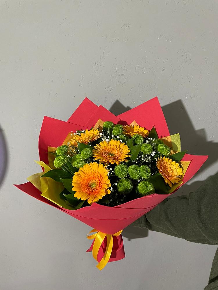 Букет восход солнца в Суворовское Крым Букет цветов из: Герберы и Хризантемы в Суворовское Крым