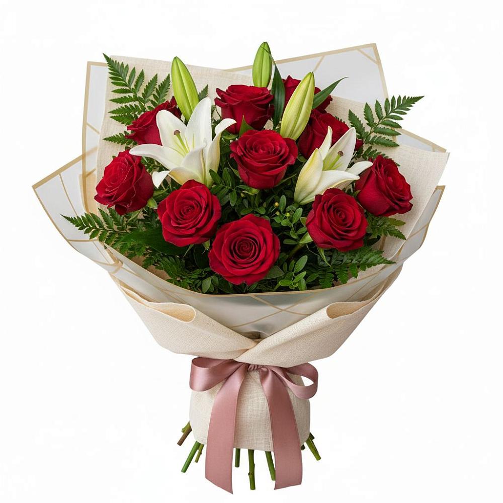 Букет высокая поэзия в Суворовское Крым Букет цветов из: Лилии и Розы в Суворовское Крым