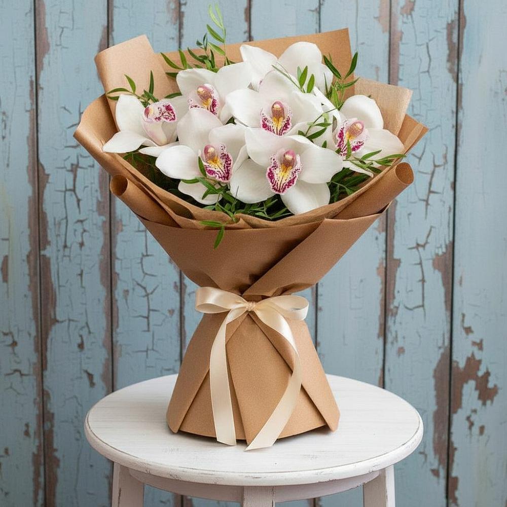 Букет Белые орхидеи в Суворовское Крым Букет цветов из: Орхидеи и Розы в Суворовское Крым