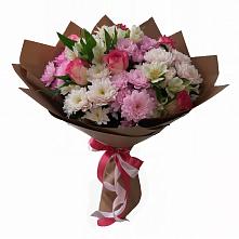 Букет Розовое очарование в Суворовское Крым Букет цветов из:  Хризантемы, Альстромерии и Розы в Суворовское Крым