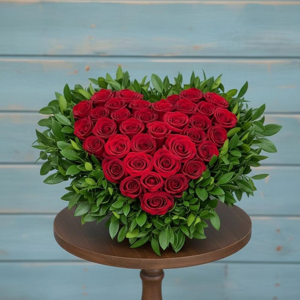 Композиция Сердце в любви в Суворовское Крым Цветочная композиция из Розы в виде сердца в Суворовское Крым